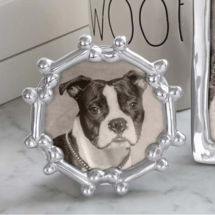 köpek kemik yuvarlak çerçeve, gümüş, 4 x 6