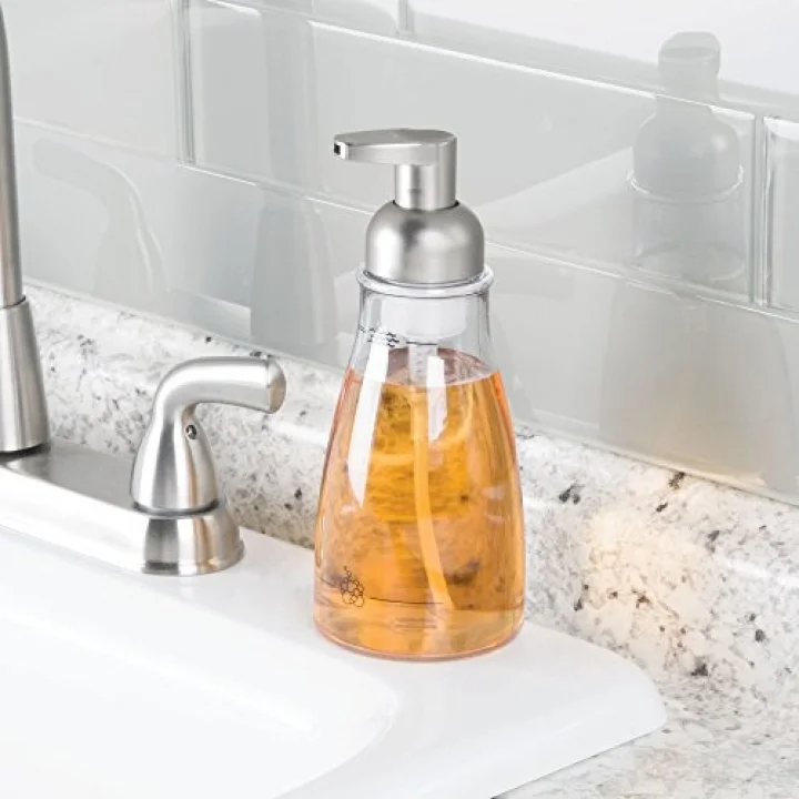 Köpüklü Sabunluk, Mutfak, Banyo, Lavabo, Makyaj Aynası için 1 adet, Şeffaf/Fırçalanmış Nikel