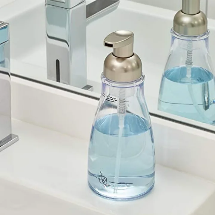Köpüklü Sabunluk, Mutfak, Banyo, Lavabo, Makyaj Aynası için 1 adet, Şeffaf/Fırçalanmış Nikel