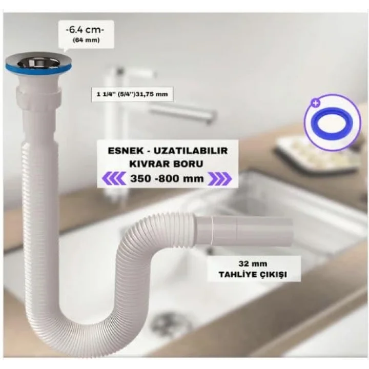 Körüklü Lavabo Sifonu, Uzayabilen Lavabo Gider Borusu, Tesisat Malzemeleri
