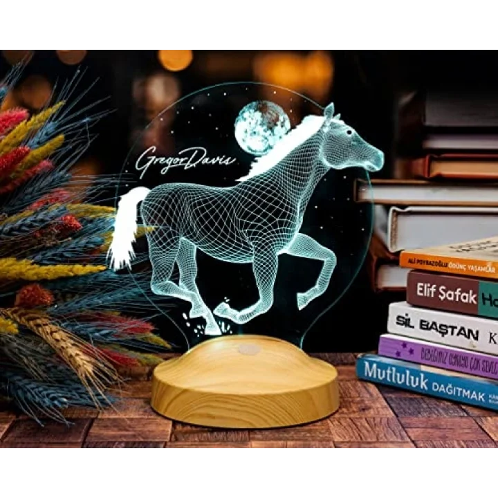 Koşan At Tasarımlı Hediye, 3D At Figürlü Kişiye Özel 3 Boyutlu Led Lamba