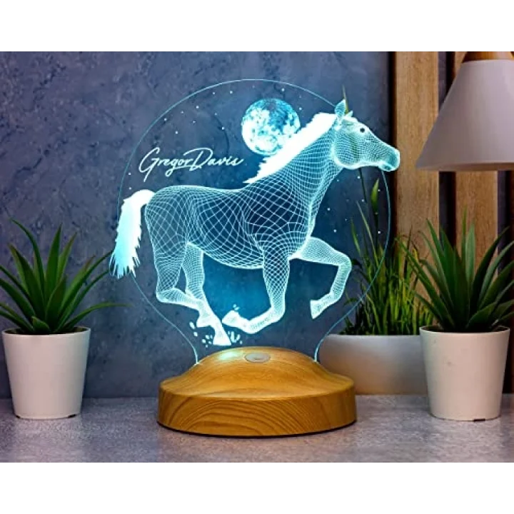 Koşan At Tasarımlı Hediye, 3D At Figürlü Kişiye Özel 3 Boyutlu Led Lamba