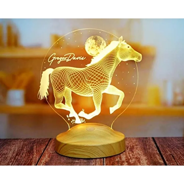 Koşan At Tasarımlı Hediye, 3D At Figürlü Kişiye Özel 3 Boyutlu Led Lamba
