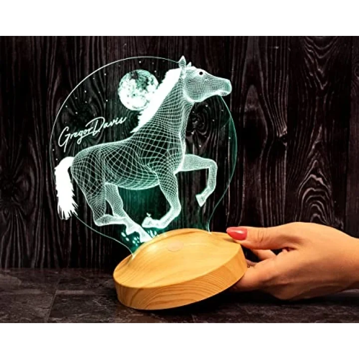 Koşan At Tasarımlı Hediye, 3D At Figürlü Kişiye Özel 3 Boyutlu Led Lamba
