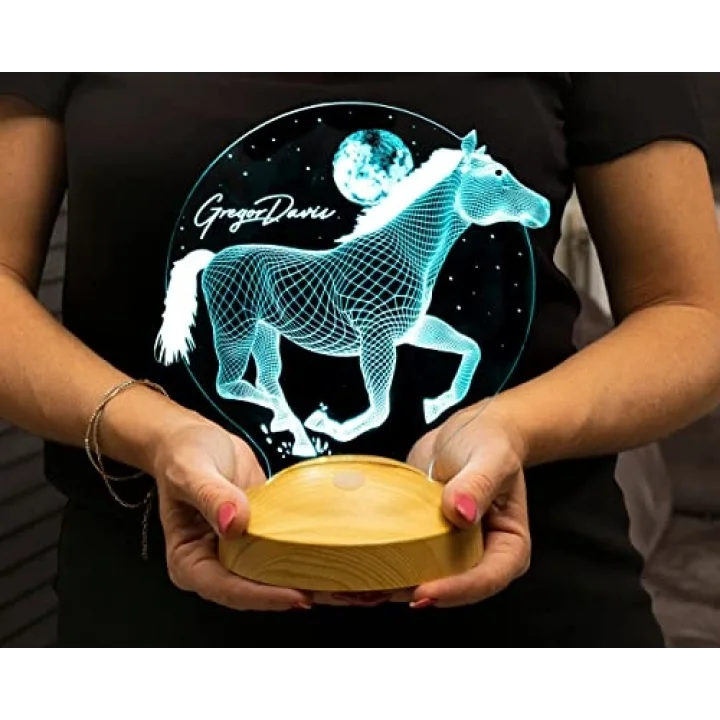 Koşan At Tasarımlı Hediye, 3D At Figürlü Kişiye Özel 3 Boyutlu Led Lamba