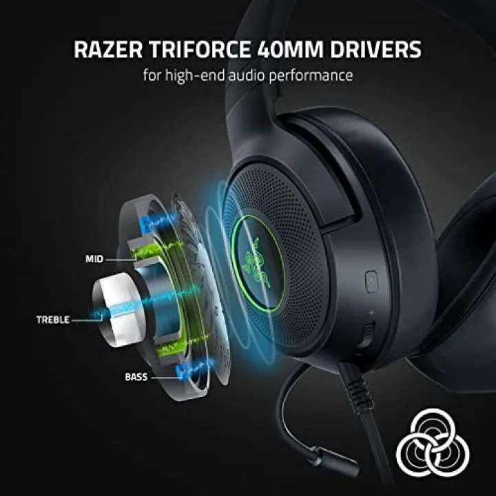 Kraken V3 X USB - Kablolu USB Oyun Kulaklığı (285 gda ultra hafif, TriForce 40 mm sürücüler, HyperClear Kardioid Mikrofon, 7.1 surround ses, Chroma RGB) Siyah