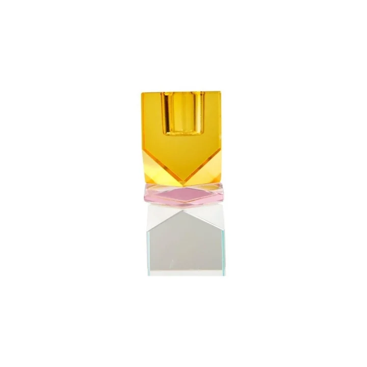 Kristal Mum Tutucu, Sarı/Pembe/Açık Nane, 11X4X4 Cm