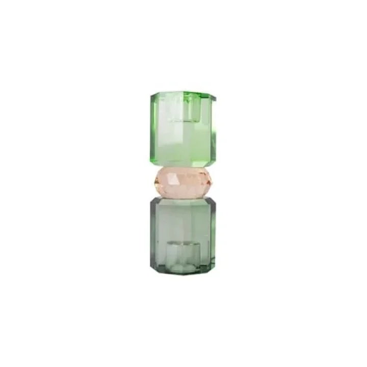 Kristal Mum Tutucu, Yeşil-Şeftali-Zeytin - 15X5,5 Cm
