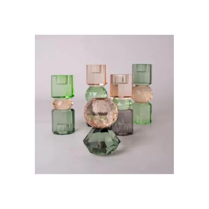 Kristal Mum Tutucu, Yeşil-Şeftali-Zeytin - 15X5,5 Cm