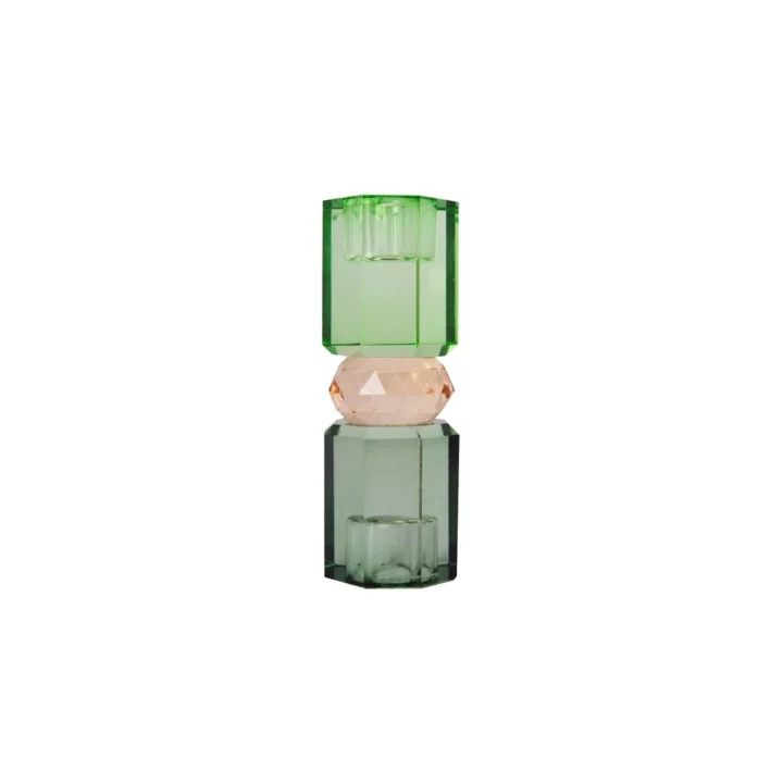 Kristal Mum Tutucu, Yeşil-Şeftali-Zeytin - 15X5,5 Cm