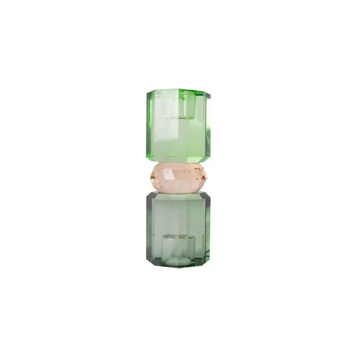 Kristal Mum Tutucu, Yeşil-Şeftali-Zeytin - 15X5,5 Cm
