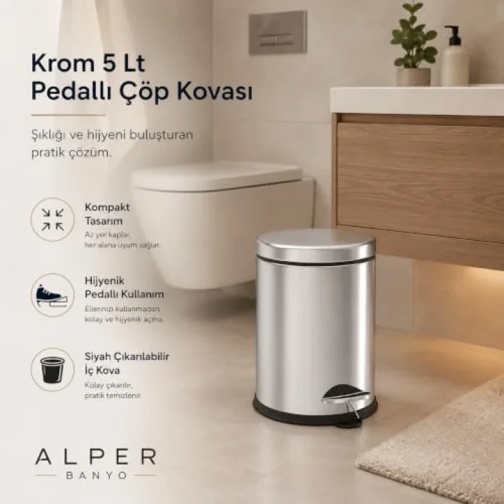 Krom 5 Lt Micro Pedallı Çöp Kovası