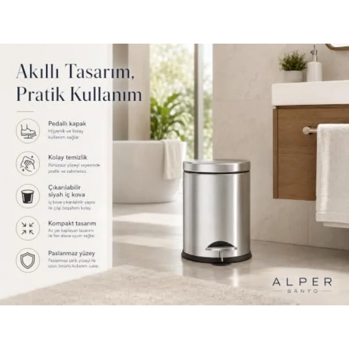 Krom 5 Lt Micro Pedallı Çöp Kovası