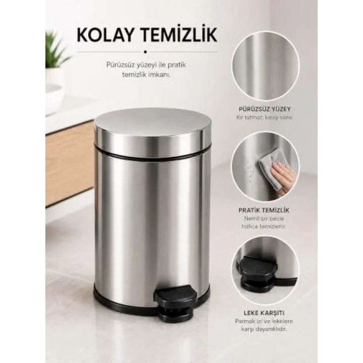 Krom Pedallı Çöp Kovası 3 Lt Eko
