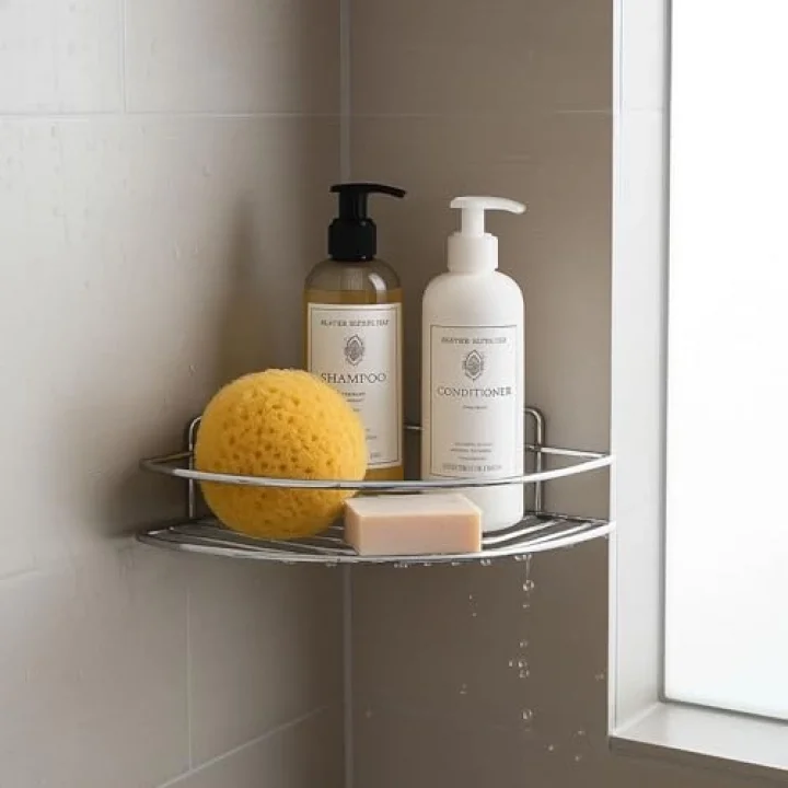 Krom Tek Katlı Duş Şampuanlığı Paslanmaz Çelik Banyo Köşe Rafı Vidalı Sağlam ve Şık Tasarım