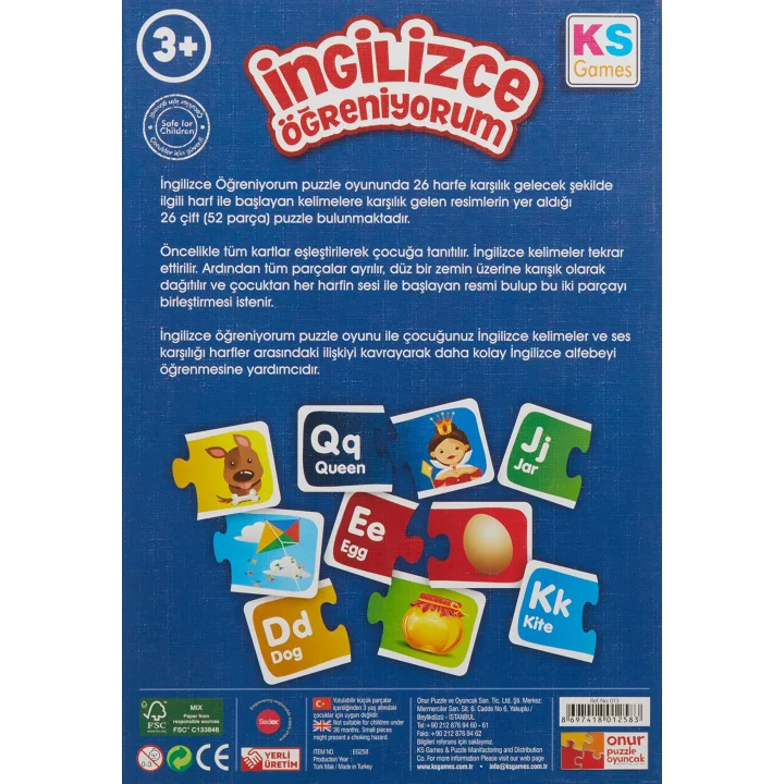 Ks Games Çocuk İngilizce Öğreniyorum 52 Parça Puzzle