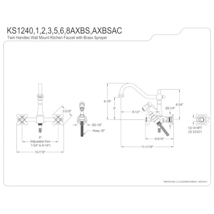 KS1242AXBS Heritage Bridge Mutfak Bataryası, Parlak Pirinç, 8,5 x 8,13 x 2,25