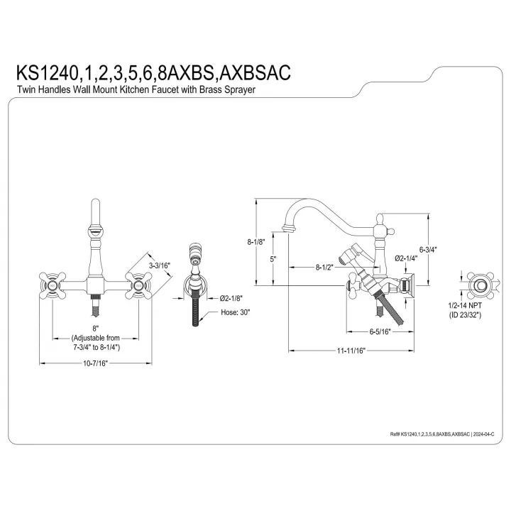 KS1242AXBS Heritage Bridge Mutfak Bataryası, Parlak Pirinç, 8,5 x 8,13 x 2,25