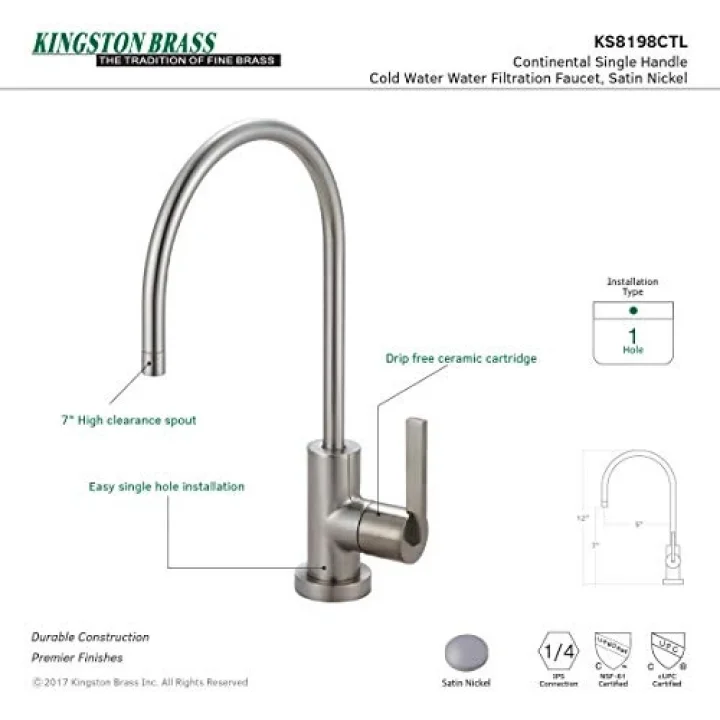 KS8198CTL Continental Su Filtrasyon Musluk, Fırçalanmış Nikel