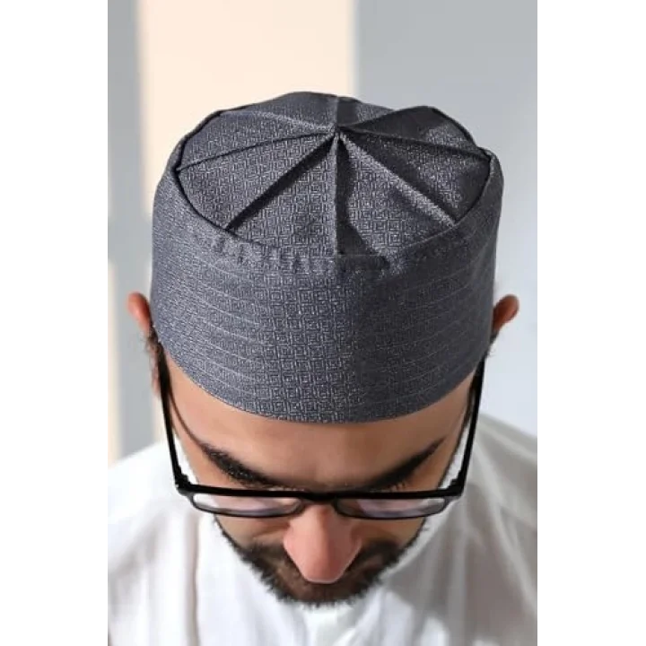 Kubbeli Kalıp Namaz Takkesi Gri Gri 58