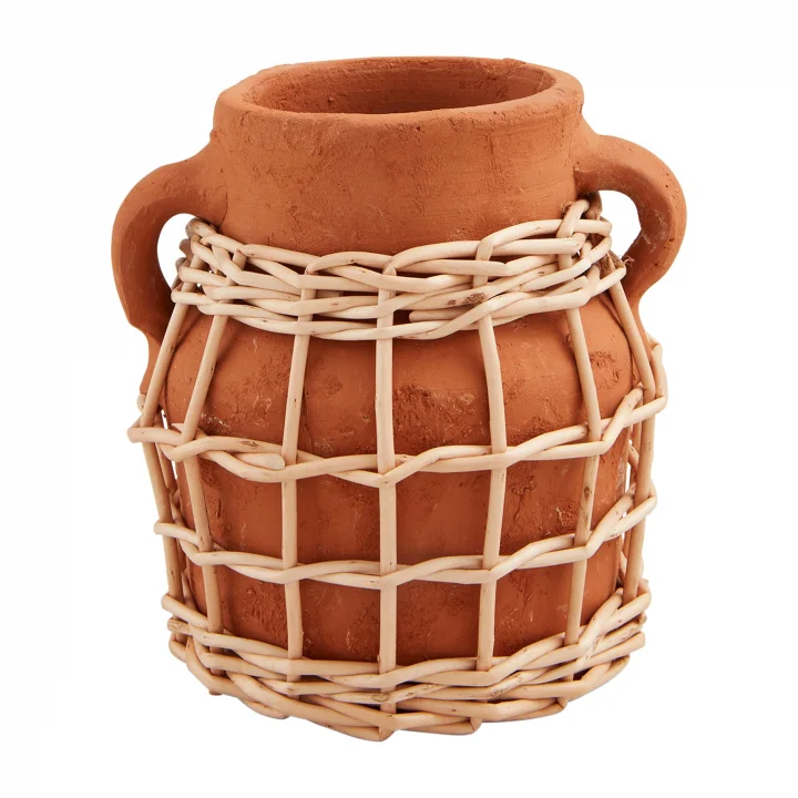 Küçük Terracotta Rattan Vazo; 5 1/2 x 4 3/4 Çap