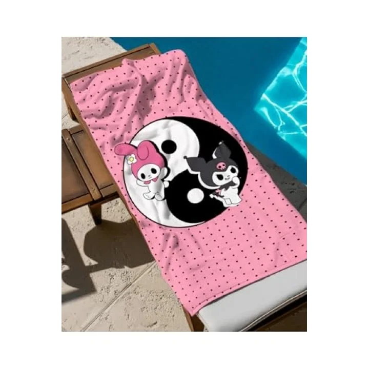kuromi ying yang baskılı piaj havlusu Renkli Tek Ebat