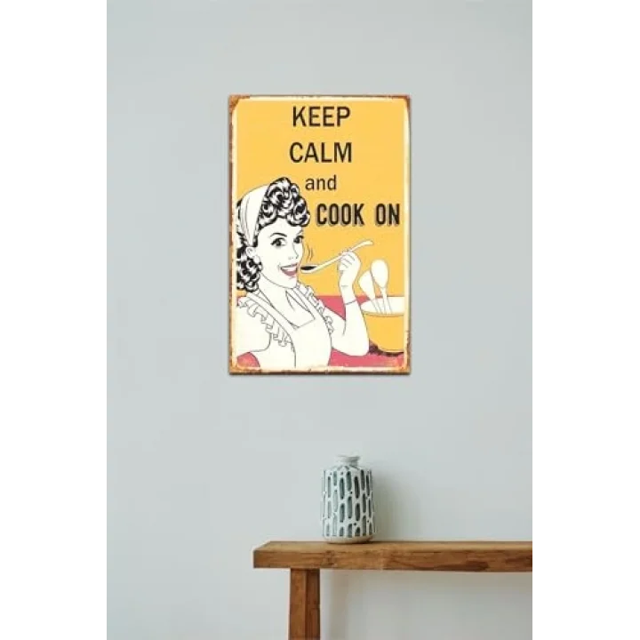 Kuşe Kağıt Duvar Posteri Keep Calm And Cook On Retro Vintage Drtr0029