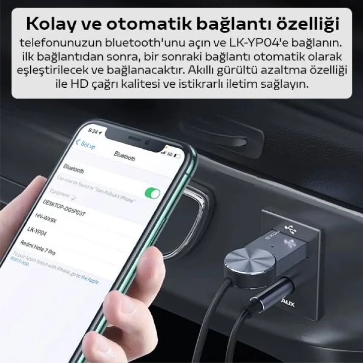 KUULAA Usb Bluetooth 5.0 3.5 Aux Receiver Aux Wireless Araç Kiti