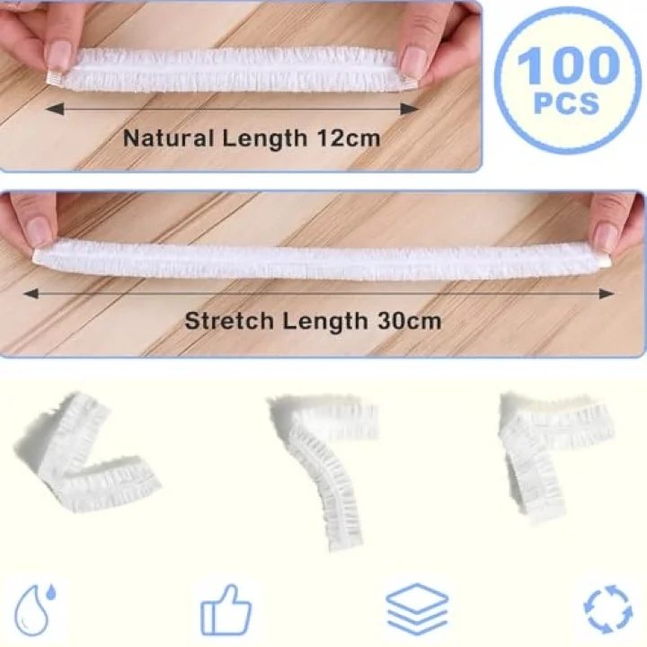 Kyrotech 100’lü Yeniden Kullanılabilir Elastik Plastik Kase Kapakları – Şeffaf, 12x30 cm, Hava Geçirmez Gıda Saklama Bonesi, Ev ve Restoran İçin