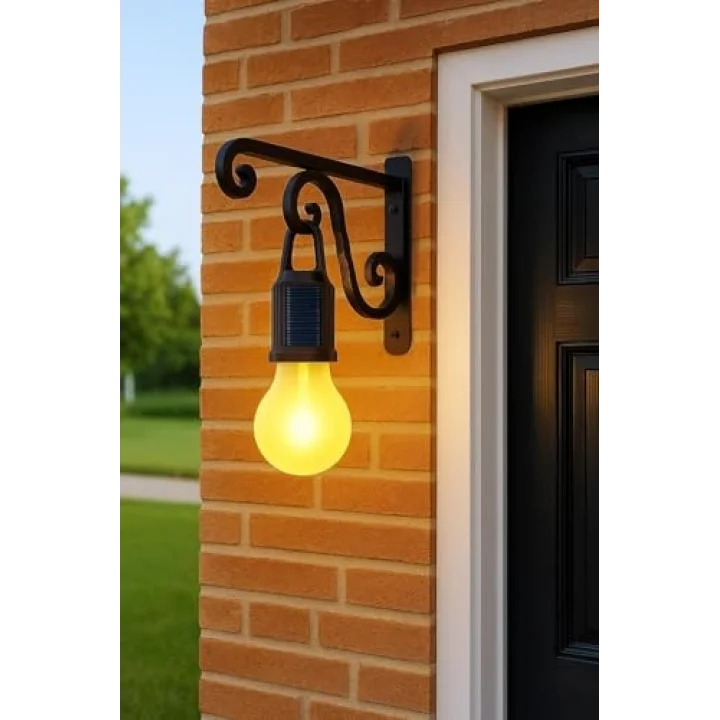 Kyrotech 2 Li Set Güneş Enerjili LED Dış Mekan Lamba, Su Geçirmez, Ferforje Askılı, USB Type-C Şarjlı, 3 Modlu, Kapı Önü, Bahçe, Balkon, Garaj ve İşyeri Giriş Aydınlatması, Dekoratif Solar Lamba