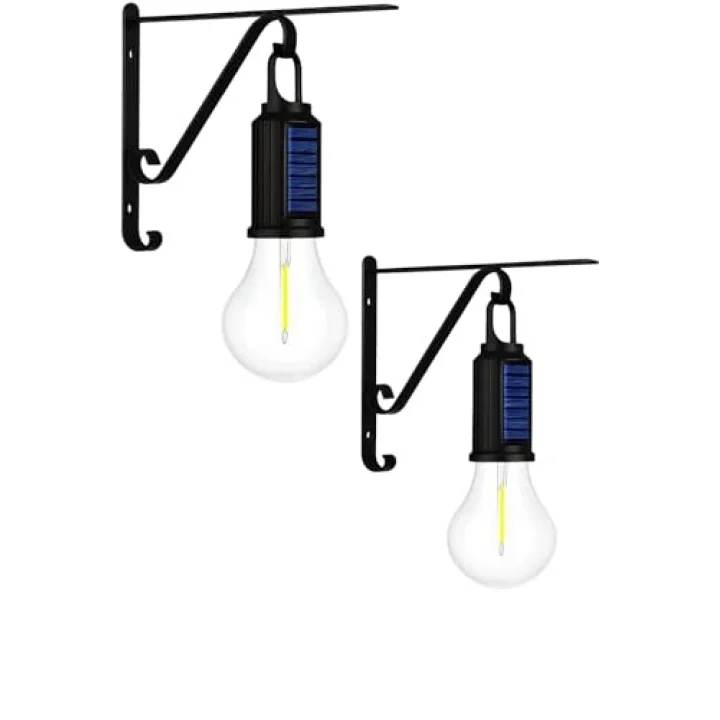Kyrotech 2 Li Set Güneş Enerjili LED Dış Mekan Lamba, Su Geçirmez, Ferforje Askılı, USB Type-C Şarjlı, 3 Modlu, Kapı Önü, Bahçe, Balkon, Garaj ve İşyeri Giriş Aydınlatması, Dekoratif Solar Lamba