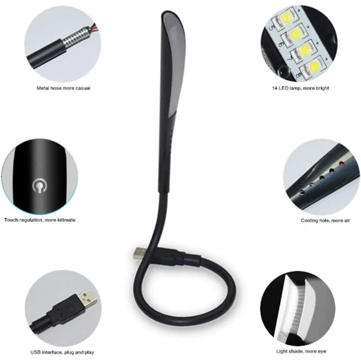 Kyrotech 3 Mod Seviyeli Dokunmatik USB LED Masa Lambası, 14 LED Beyaz Işık, Ayarlanabilir Parlaklık, Kitap Okuma Lambası, Çalışma Masası Ofis Lambası, PC, Laptop Uyumlu, Gece Lambası