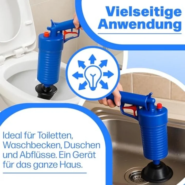 Kyrotech Basınçlı Hava Gider Açıcı Tabanca, 4 Kauçuk Adaptörlü, Kimyasalsız Mekanik Pompalı Boru Temizleyici, 3,5 Bar Yüksek Basınçlı, Tuvalet, Lavabo, Duş ve Mutfak Giderleri İçin Uygundur