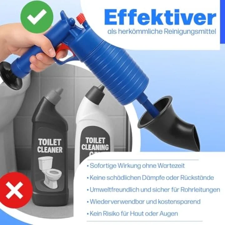 Kyrotech Basınçlı Hava Gider Açıcı Tabanca, 4 Kauçuk Adaptörlü, Kimyasalsız Mekanik Pompalı Boru Temizleyici, 3,5 Bar Yüksek Basınçlı, Tuvalet, Lavabo, Duş ve Mutfak Giderleri İçin Uygundur