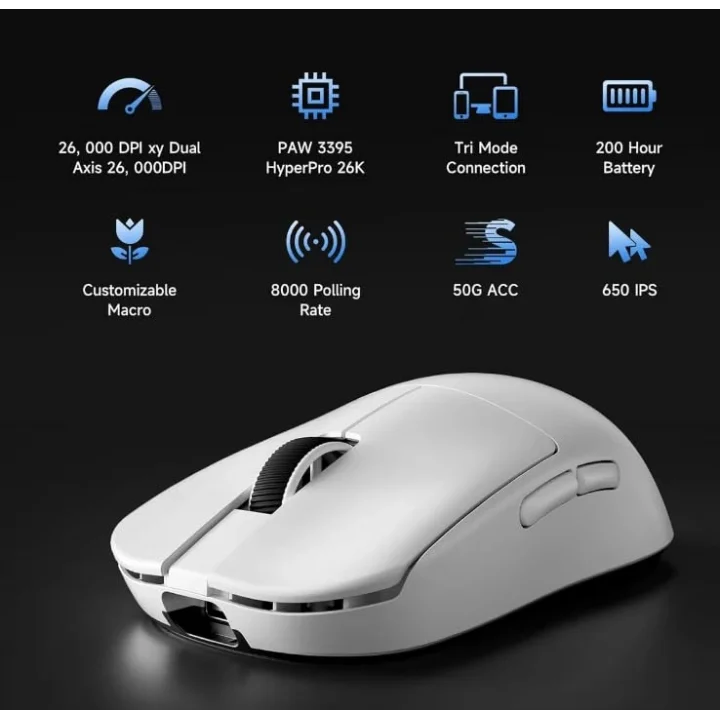 L7 Pro Plus White 8K Hz Kablosuz Simetrik Gaming Mouse (MC-L7-12)