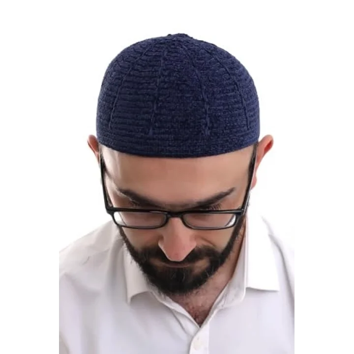 Lacivert Kışlık Sade Desenli Kadife Namaz Takkesi