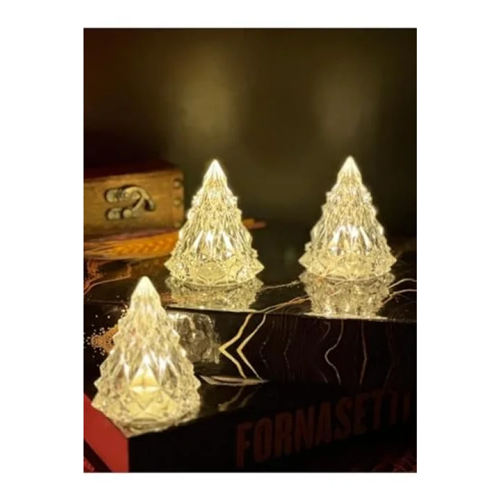 Lapidaria Kristal Led Çam Ağacı Mum 3Lü Alevli Yapay Mum Pilli Yılbaşı Led Işık Abajur
