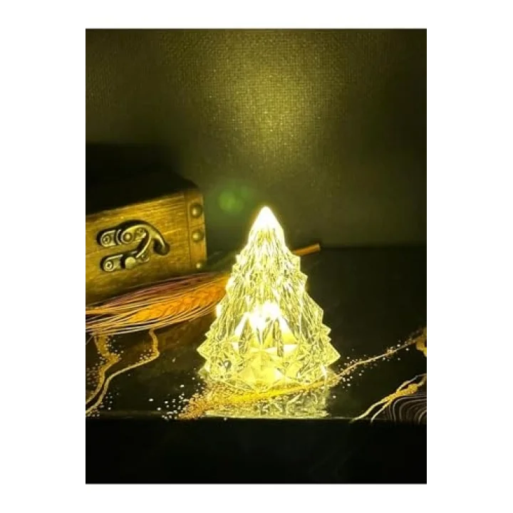 Lapidaria Kristal Led Çam Ağacı Mum 3Lü Alevli Yapay Mum Pilli Yılbaşı Led Işık Abajur