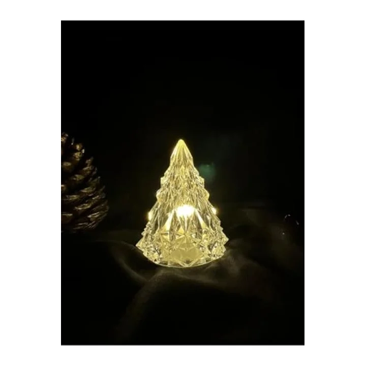 Lapidaria Kristal Led Çam Ağacı Mum 3Lü Alevli Yapay Mum Pilli Yılbaşı Led Işık Abajur