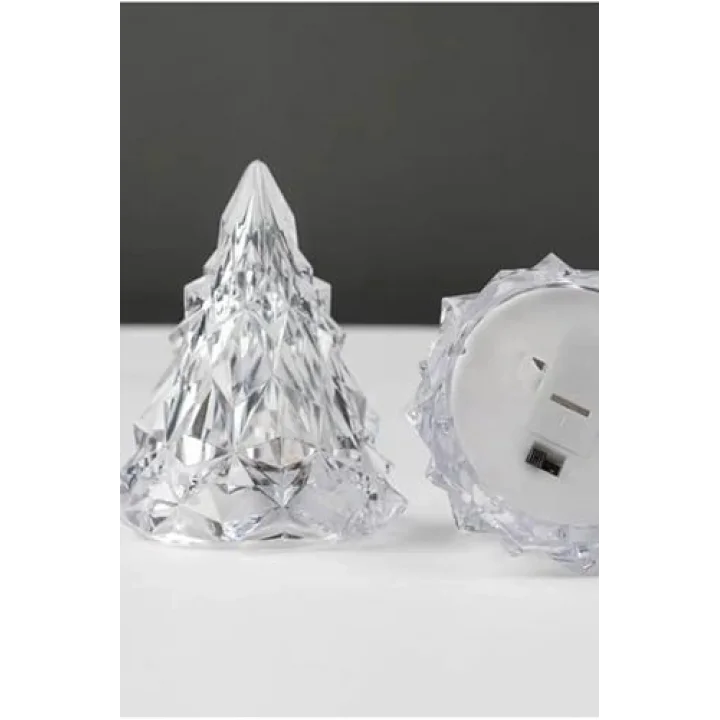 Lapidaria Kristal Led Çam Ağacı Mum 3Lü Alevli Yapay Mum Pilli Yılbaşı Led Işık Abajur