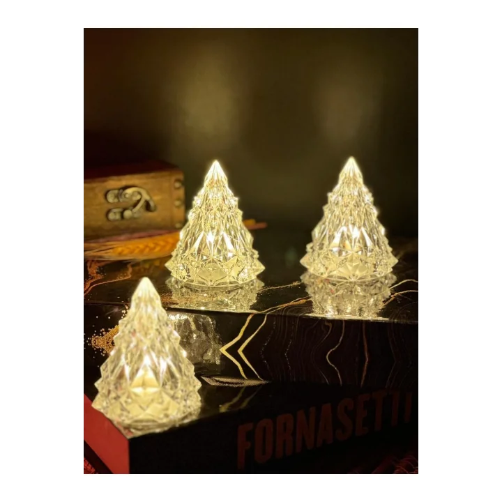 Lapidaria Kristal Led Çam Ağacı Mum 3Lü Alevli Yapay Mum Pilli Yılbaşı Led Işık Abajur