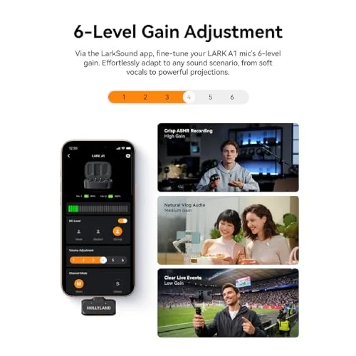 LARK A1 Kablosuz Mini Mikrofon, iPhone 15/16 ve Android için, 48 kHz/24 bit, 3 Seviyeli Akıllı Gürültü Engelleyici, YouTube, Podcast, Vlog için Mikrofon (Siyah, 2TX + USB-C RX + Şarj Kılıfı)