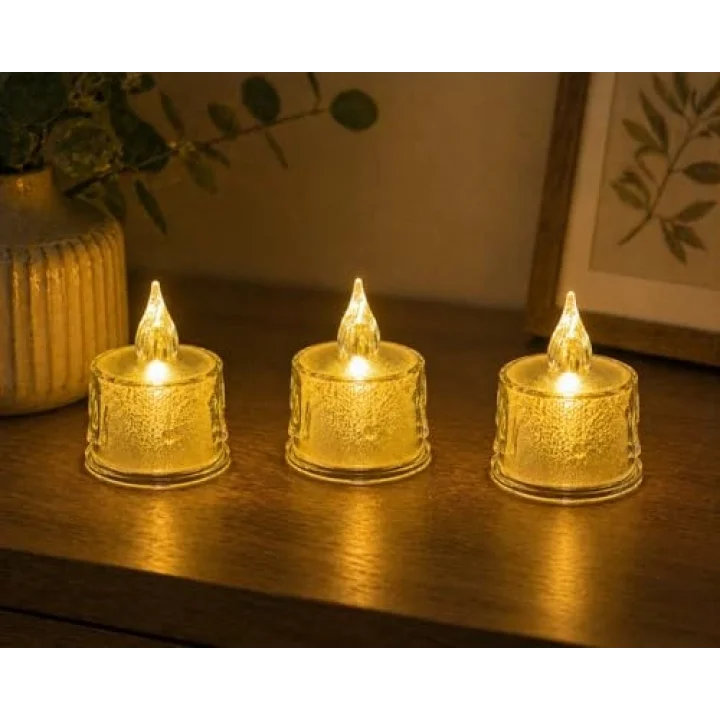 LED 3 Adet Dekoratif Mum Sarı Işık – Alev Efektli Tealight Gece Lambası