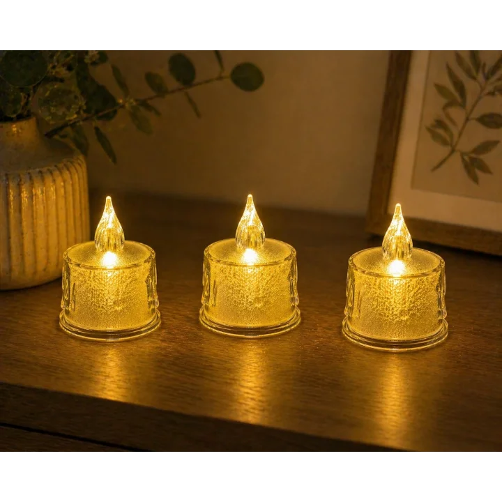 LED 3 Adet Dekoratif Mum Sarı Işık – Alev Efektli Tealight Gece Lambası