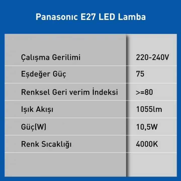 LED E27 LAMBA, GÜN IŞIĞI 10,5W 1055LM 4000K
