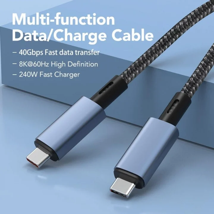 LED Ekranlı 240W USB C - USB C Hızlı Şarj Kablosu, (48V/5A) USB-C PD 3.1, Naylon Örgülü Tip C Erkek - Erkek Kablo Kablosu, MacBook Pro/Air/iPad/Google/HP/Lenovo/Samsung için Dizüstü Veri Kablosu