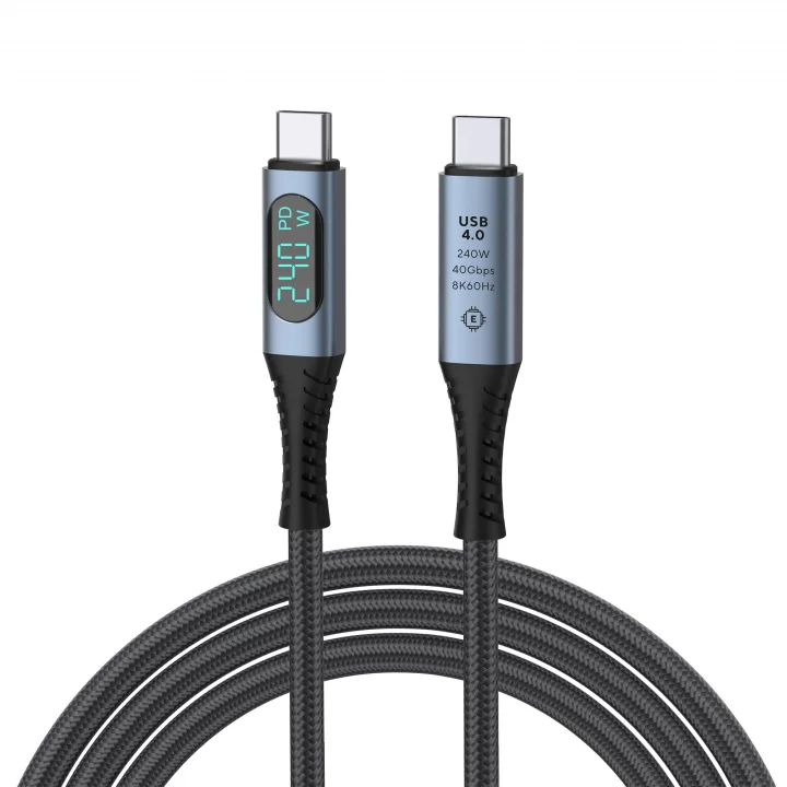 LED Ekranlı 240W USB C - USB C Hızlı Şarj Kablosu, (48V/5A) USB-C PD 3.1, Naylon Örgülü Tip C Erkek - Erkek Kablo Kablosu, MacBook Pro/Air/iPad/Google/HP/Lenovo/Samsung için Dizüstü Veri Kablosu
