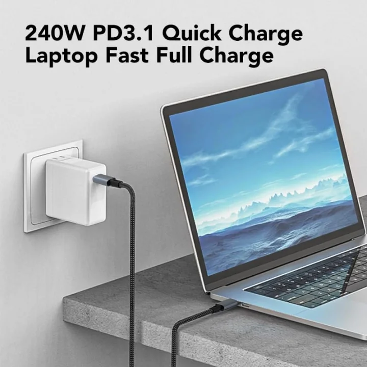 LED Ekranlı 240W USB C - USB C Hızlı Şarj Kablosu, (48V/5A) USB-C PD 3.1, Naylon Örgülü Tip C Erkek - Erkek Kablo Kablosu, MacBook Pro/Air/iPad/Google/HP/Lenovo/Samsung için Dizüstü Veri Kablosu