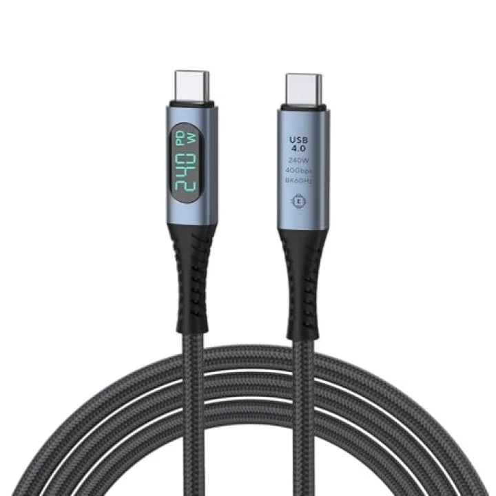 LED Ekranlı 240W USB C - USB C Hızlı Şarj Kablosu, (48V/5A) USB-C PD 3.1, Naylon Örgülü Tip C Erkek - Erkek Kablo Kablosu, MacBook Pro/Air/iPad/Google/HP/Lenovo/Samsung için Dizüstü Veri Kablosu