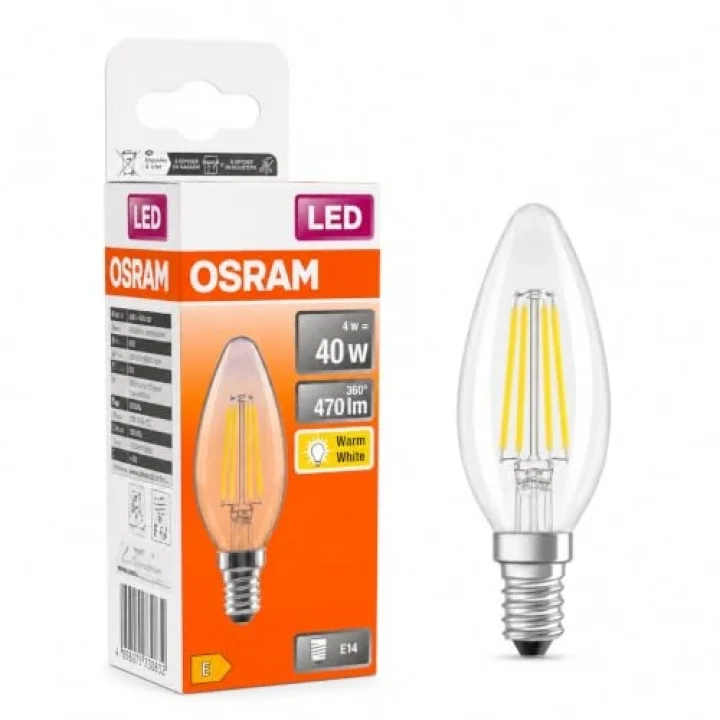 LED Filament Mum Ampul E14 4W 470 Lümen 2700K Sarı Işık 40W Eşdeğeri Şeffaf Cam Dim Edilemez 4lü Paket